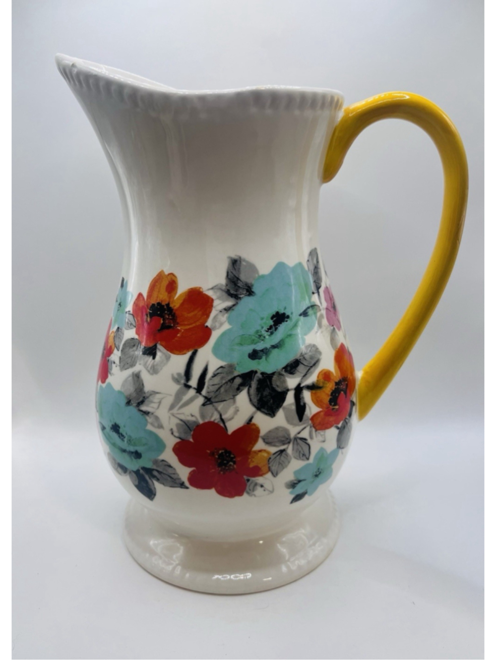 Pioneer Woman Flea Market Floral Stoneware Pitcher 2 Qt. Country Farmhouse 10”